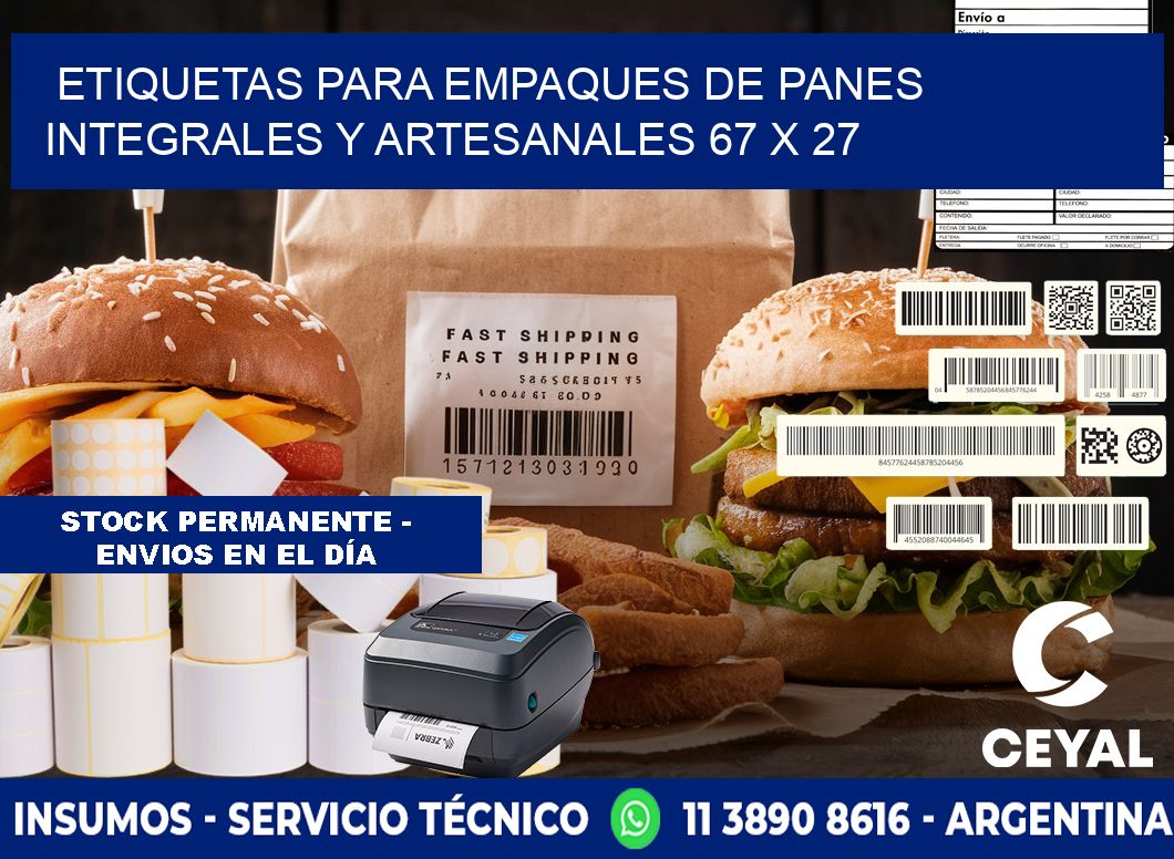 Etiquetas para empaques de panes integrales y artesanales 67 x 27