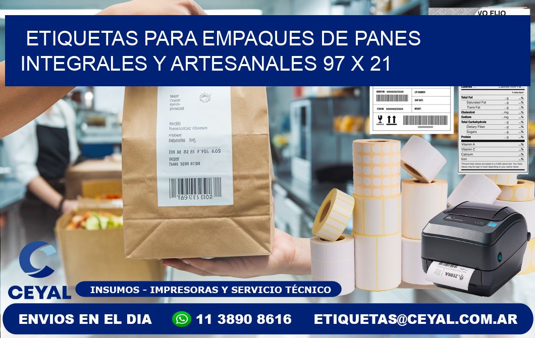 Etiquetas para empaques de panes integrales y artesanales 97 x 21