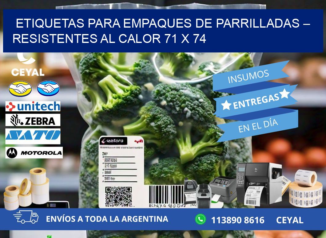 Etiquetas para empaques de parrilladas – Resistentes al calor 71 x 74