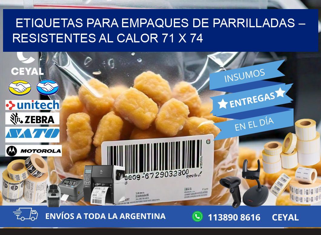 Etiquetas para empaques de parrilladas – Resistentes al calor 71 x 74