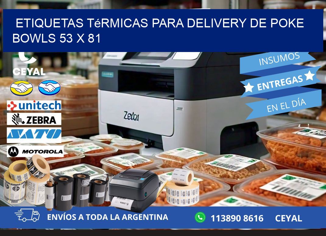 Etiquetas térmicas para delivery de poke bowls 53 x 81