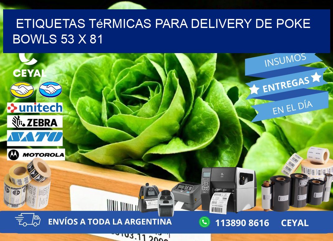 Etiquetas térmicas para delivery de poke bowls 53 x 81