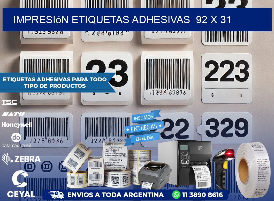 Impresión Etiquetas adhesivas  92 x 31
