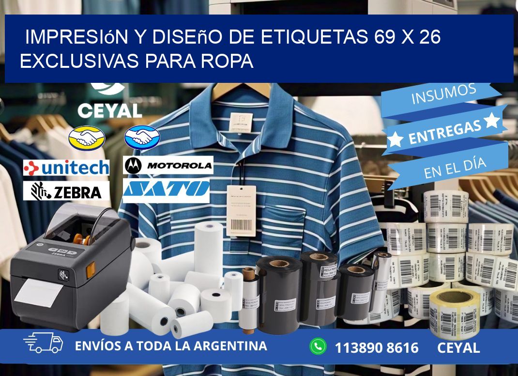 Impresión y Diseño de Etiquetas 69 x 26 Exclusivas para Ropa
