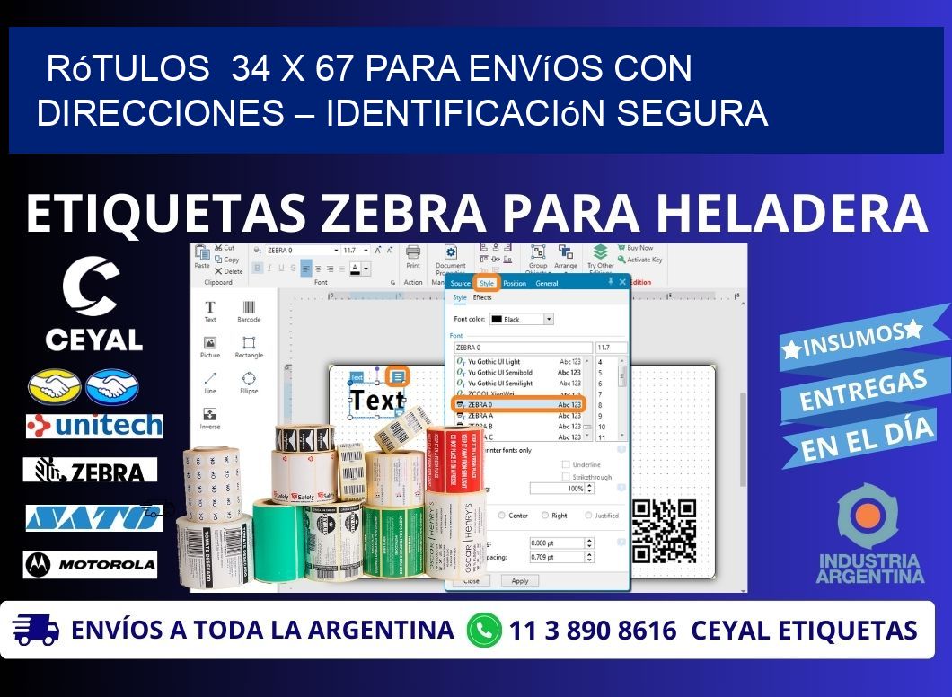 Rótulos  34 x 67 para Envíos con Direcciones – Identificación Segura