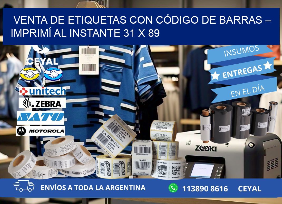 VENTA DE ETIQUETAS CON CÓDIGO DE BARRAS – IMPRIMÍ AL INSTANTE 31 x 89