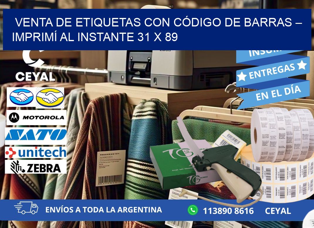 VENTA DE ETIQUETAS CON CÓDIGO DE BARRAS – IMPRIMÍ AL INSTANTE 31 x 89