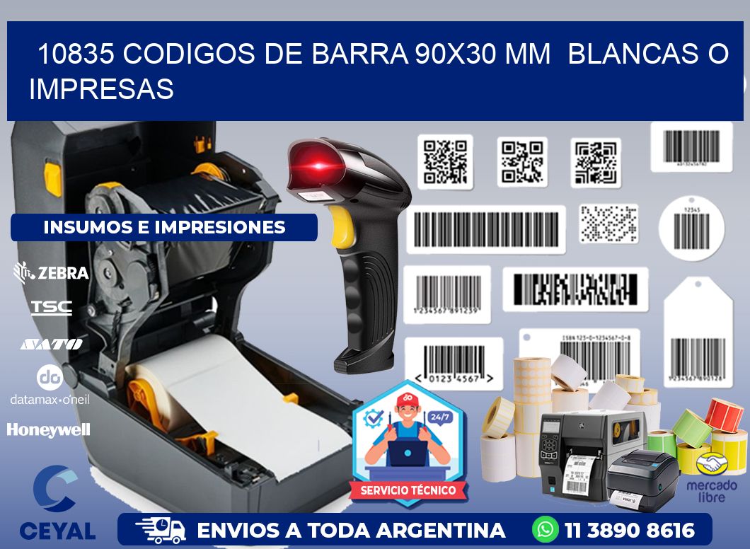 10835 CODIGOS DE BARRA 90x30 mm  BLANCAS O IMPRESAS