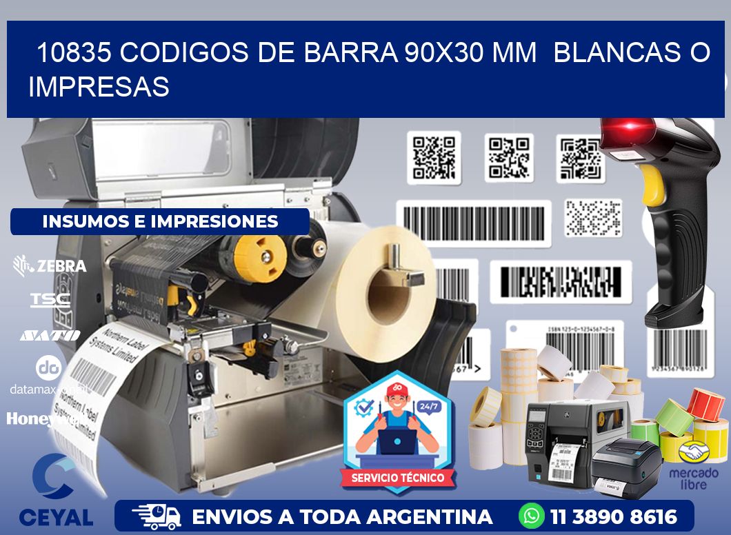 10835 CODIGOS DE BARRA 90x30 mm  BLANCAS O IMPRESAS