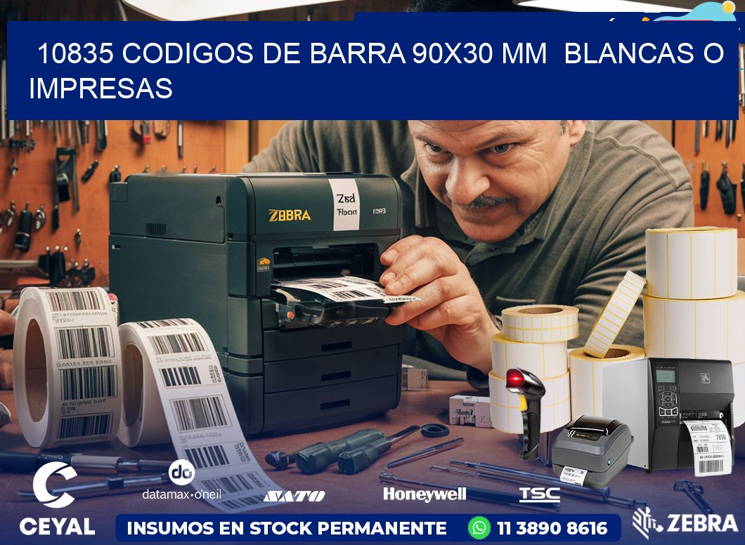 10835 CODIGOS DE BARRA 90×30 mm  BLANCAS O IMPRESAS