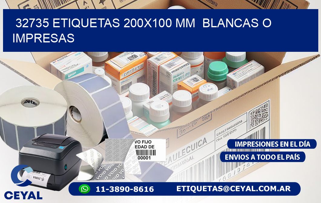 32735 ETIQUETAS 200x100 mm  BLANCAS O IMPRESAS