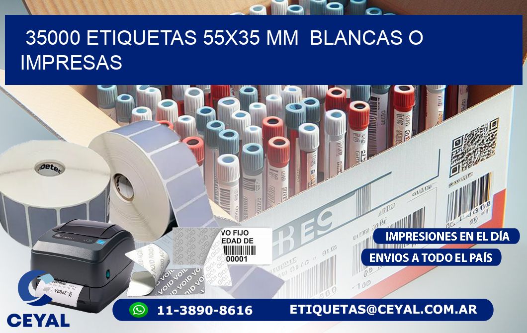 35000 ETIQUETAS 55x35 mm  BLANCAS O IMPRESAS