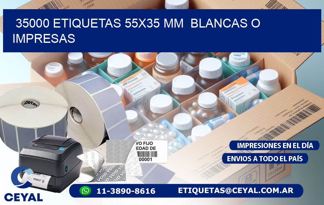 35000 ETIQUETAS 55x35 mm  BLANCAS O IMPRESAS