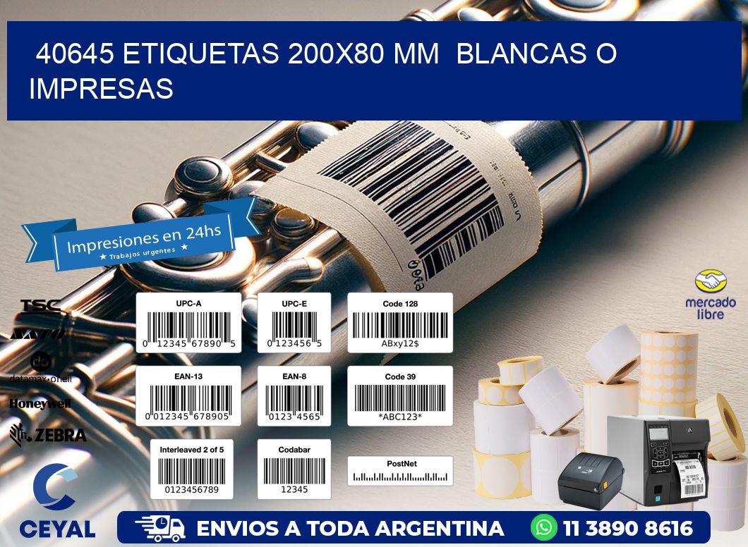 40645 ETIQUETAS 200x80 mm  BLANCAS O IMPRESAS