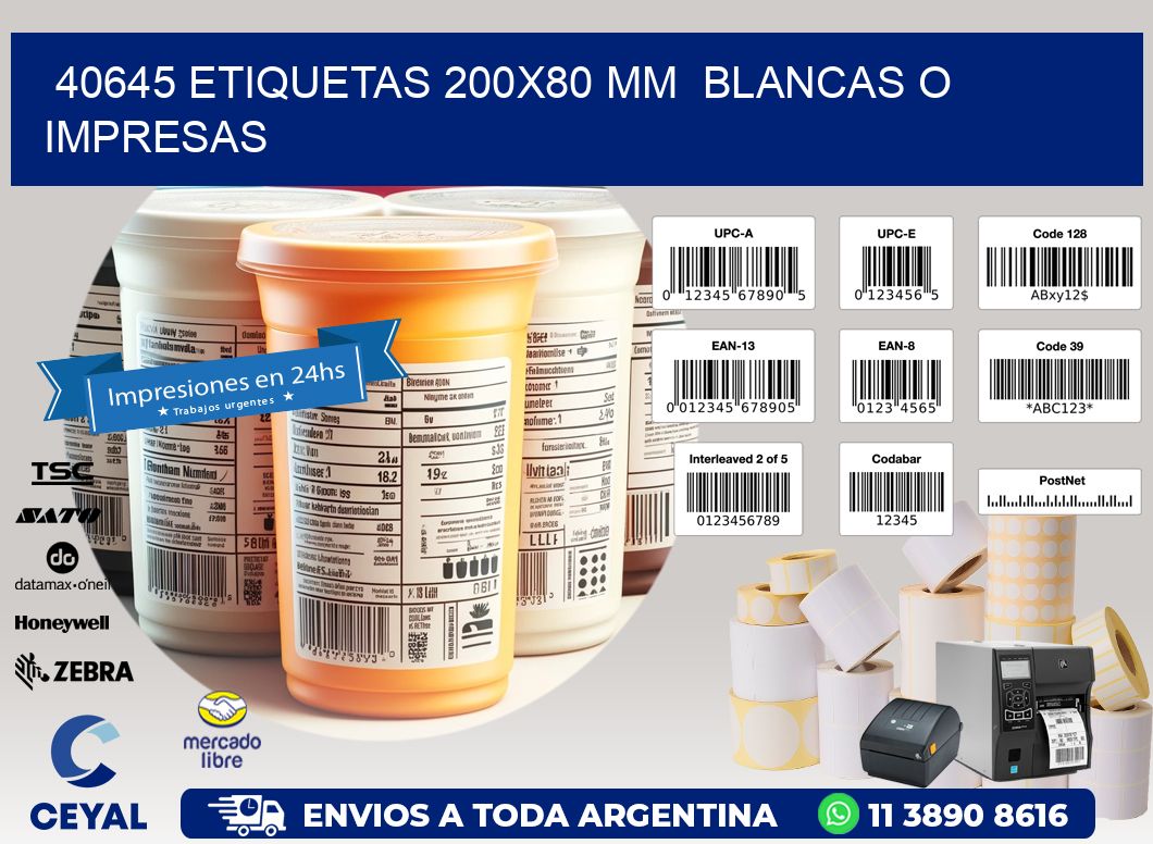 40645 ETIQUETAS 200x80 mm  BLANCAS O IMPRESAS