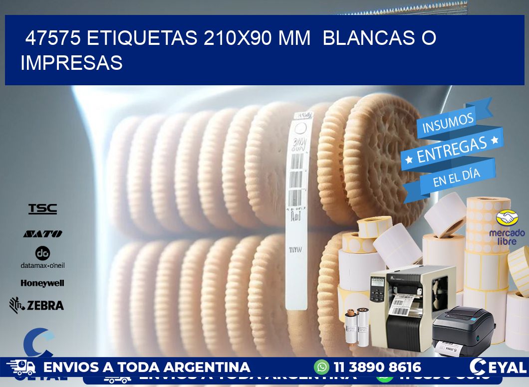 47575 ETIQUETAS 210x90 mm  BLANCAS O IMPRESAS