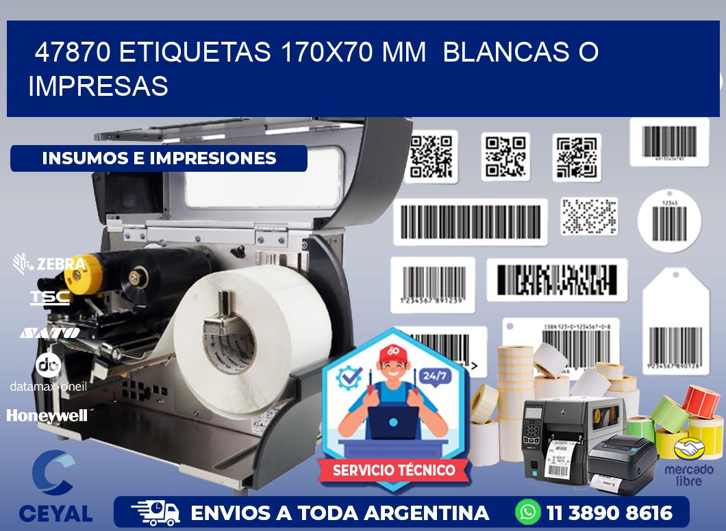 47870 ETIQUETAS 170x70 mm  BLANCAS O IMPRESAS