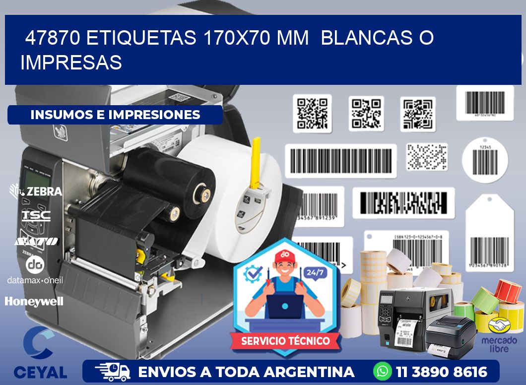 47870 ETIQUETAS 170x70 mm  BLANCAS O IMPRESAS