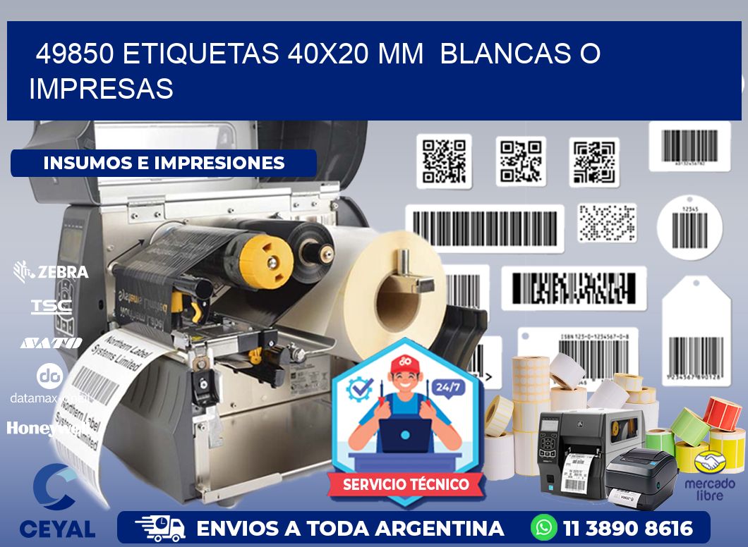 49850 ETIQUETAS 40x20 mm  BLANCAS O IMPRESAS