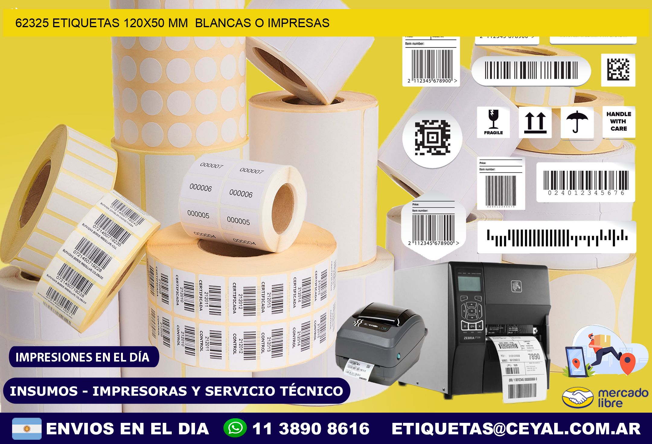 62325 ETIQUETAS 120×50 mm  BLANCAS O IMPRESAS