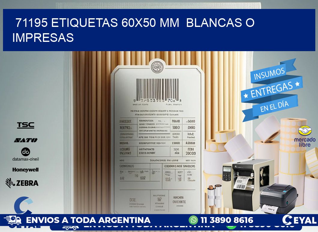 71195 ETIQUETAS 60x50 mm  BLANCAS O IMPRESAS