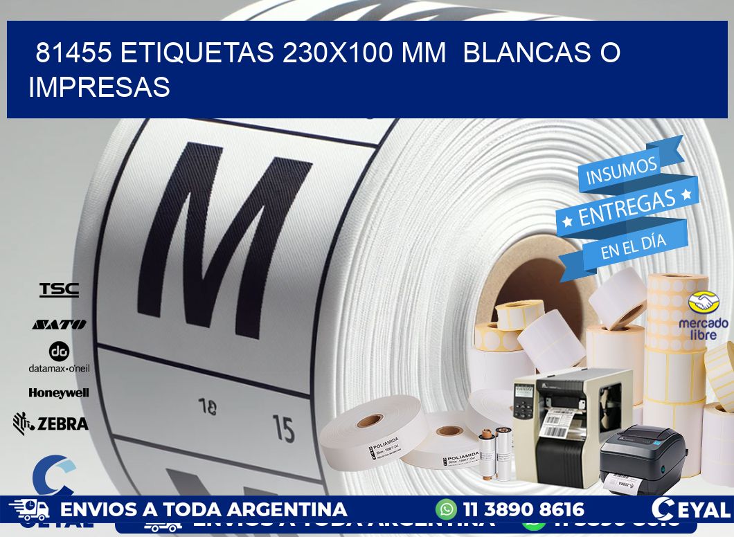 81455 ETIQUETAS 230x100 mm  BLANCAS O IMPRESAS