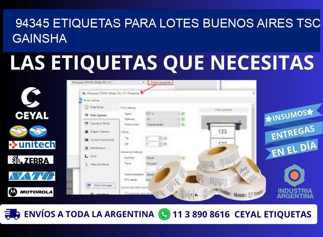94345 ETIQUETAS PARA LOTES BUENOS AIRES TSC GAINSHA