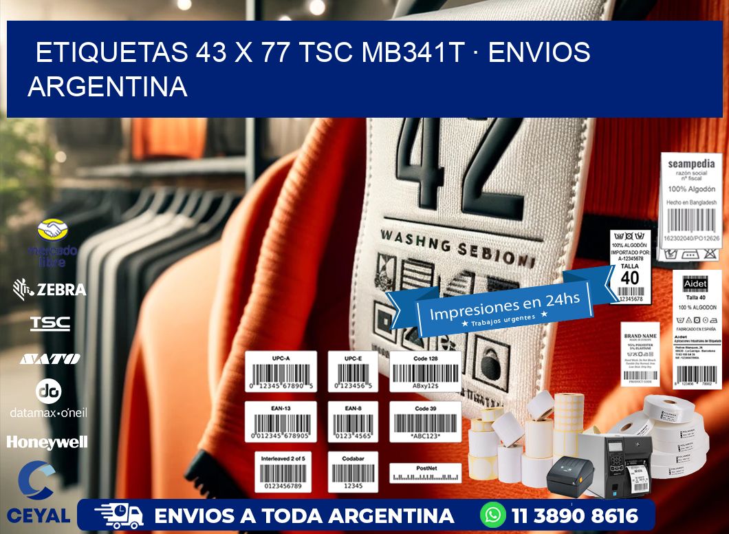ETIQUETAS 43 x 77 TSC MB341T · ENVIOS ARGENTINA