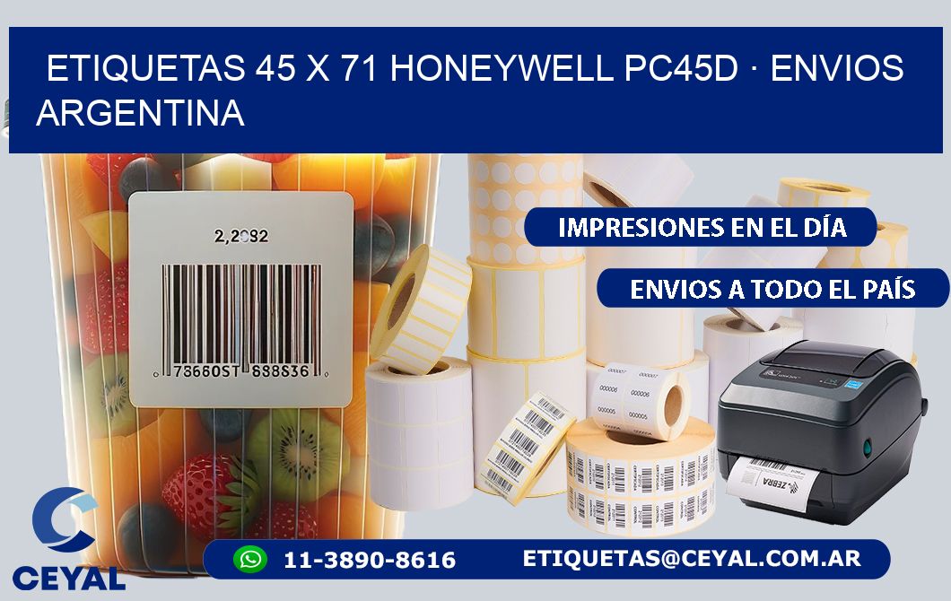 ETIQUETAS 45 x 71 HONEYWELL PC45D · ENVIOS ARGENTINA