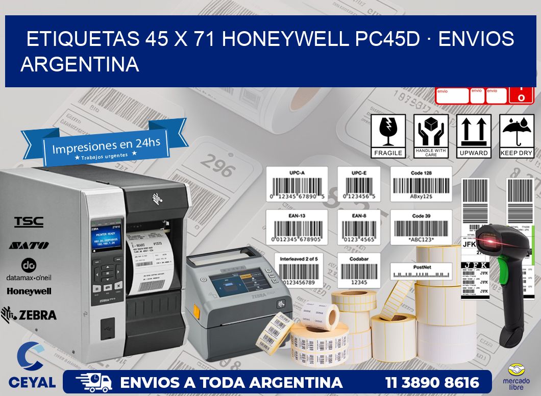 ETIQUETAS 45 x 71 HONEYWELL PC45D · ENVIOS ARGENTINA
