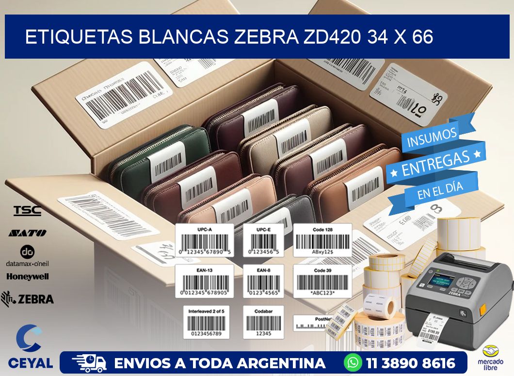 ETIQUETAS BLANCAS ZEBRA ZD420 34 x 66
