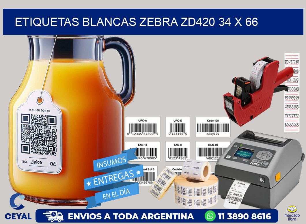 ETIQUETAS BLANCAS ZEBRA ZD420 34 x 66