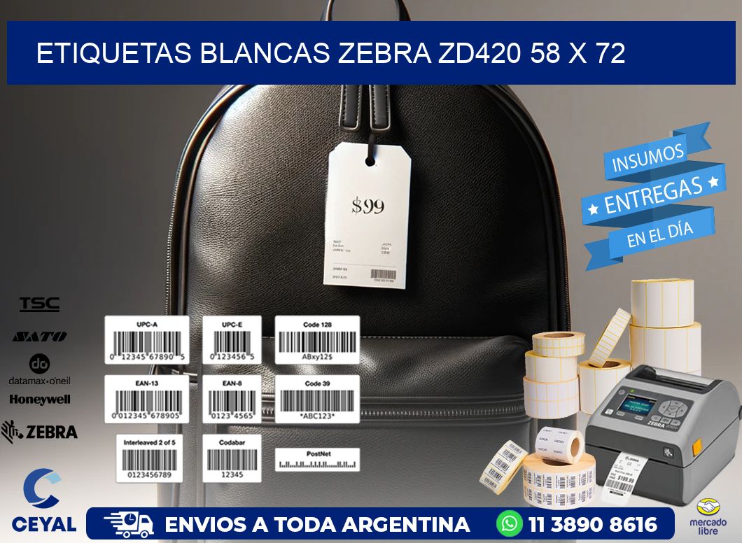 ETIQUETAS BLANCAS ZEBRA ZD420 58 x 72