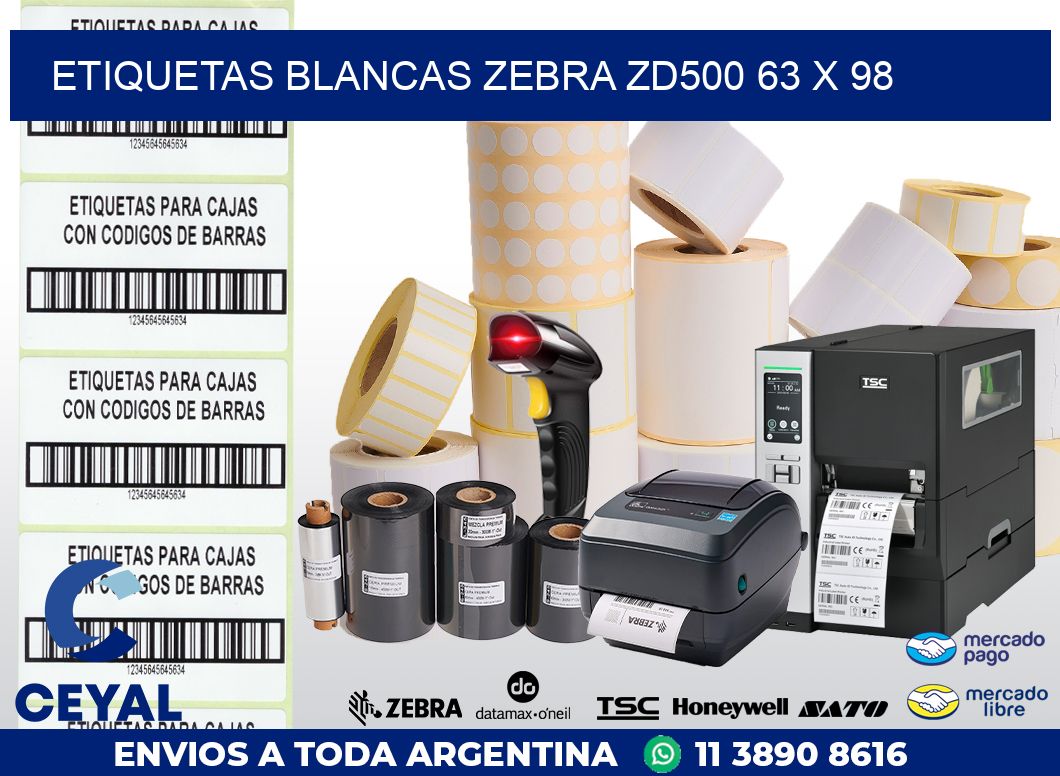 ETIQUETAS BLANCAS ZEBRA ZD500 63 x 98