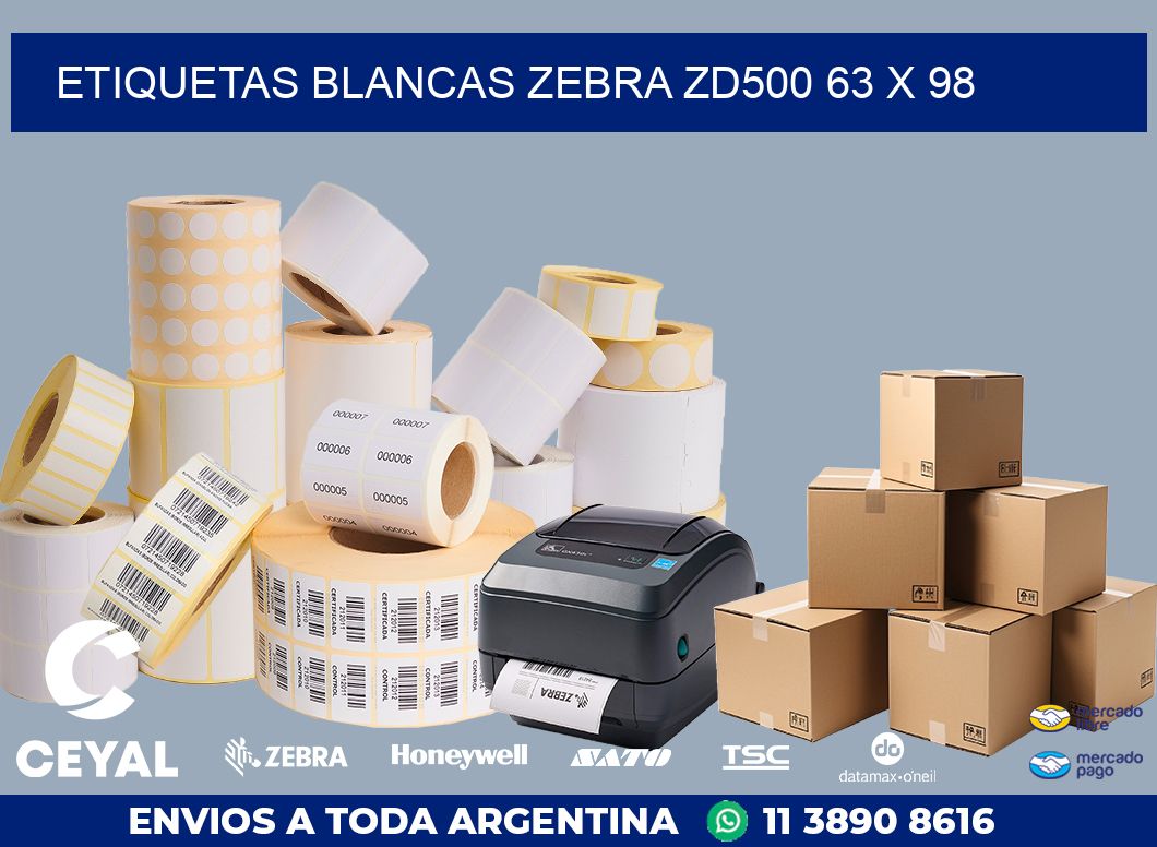 ETIQUETAS BLANCAS ZEBRA ZD500 63 x 98