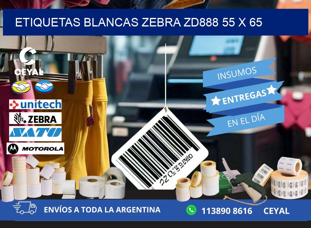 ETIQUETAS BLANCAS ZEBRA ZD888 55 x 65