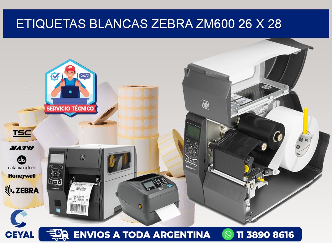 ETIQUETAS BLANCAS ZEBRA ZM600 26 x 28