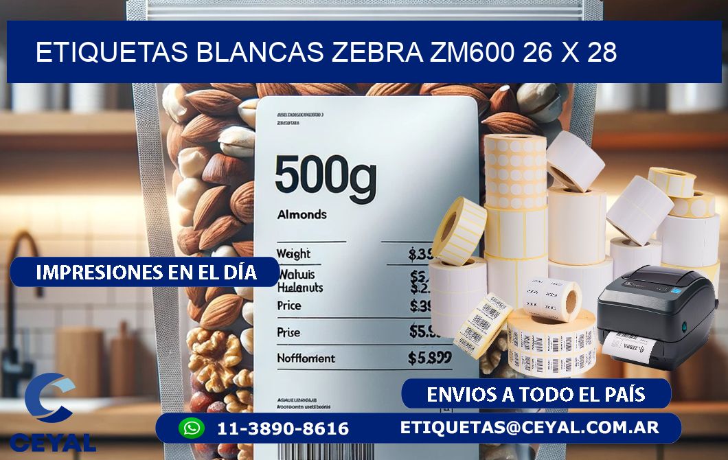 ETIQUETAS BLANCAS ZEBRA ZM600 26 x 28