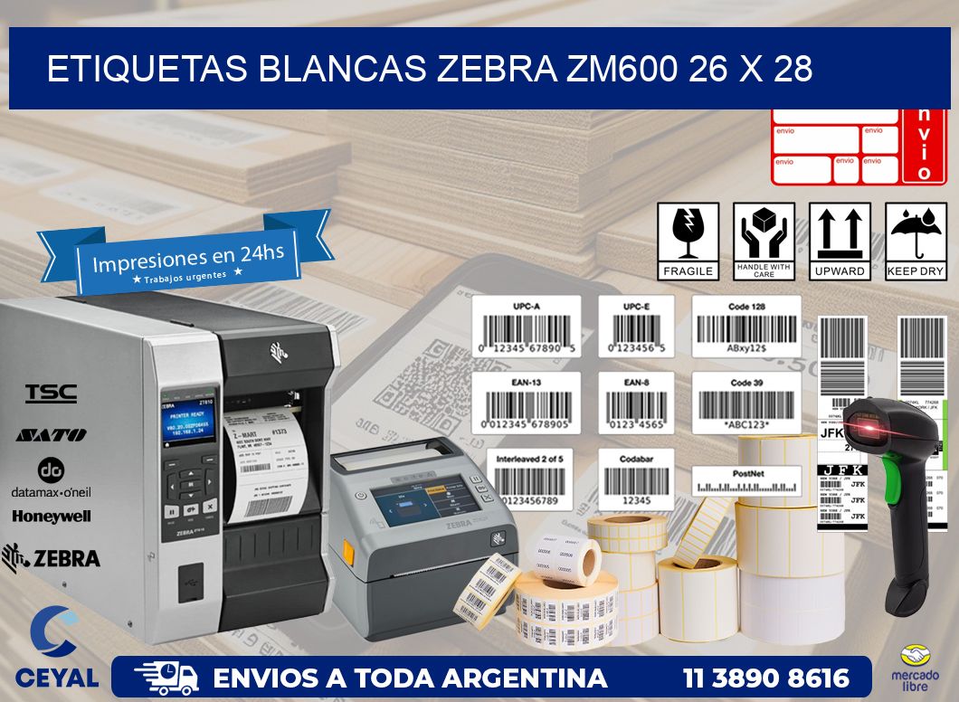 ETIQUETAS BLANCAS ZEBRA ZM600 26 x 28