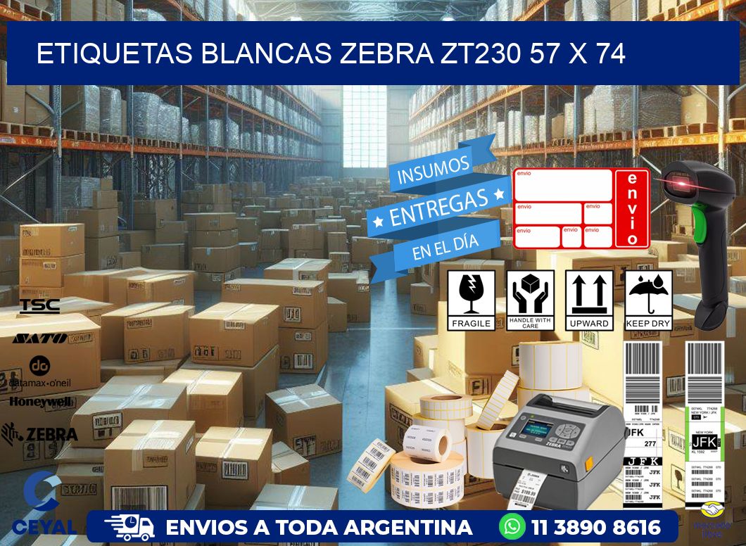 ETIQUETAS BLANCAS ZEBRA ZT230 57 x 74