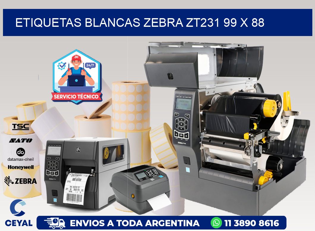 ETIQUETAS BLANCAS ZEBRA ZT231 99 x 88