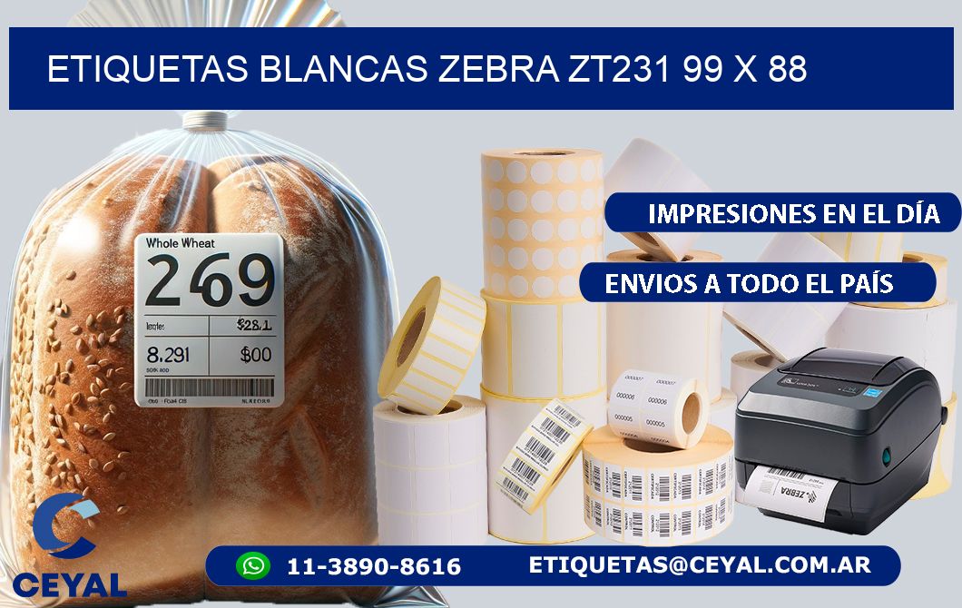ETIQUETAS BLANCAS ZEBRA ZT231 99 x 88
