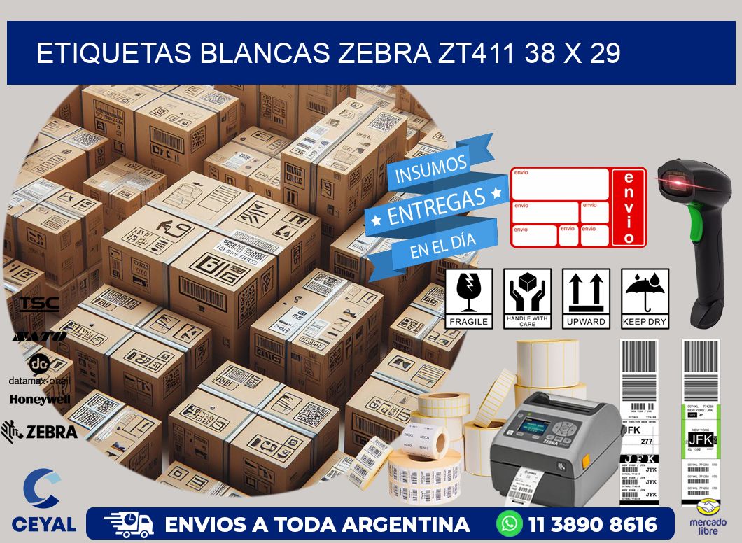 ETIQUETAS BLANCAS ZEBRA ZT411 38 x 29