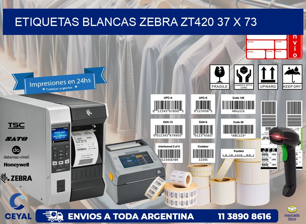 ETIQUETAS BLANCAS ZEBRA ZT420 37 x 73