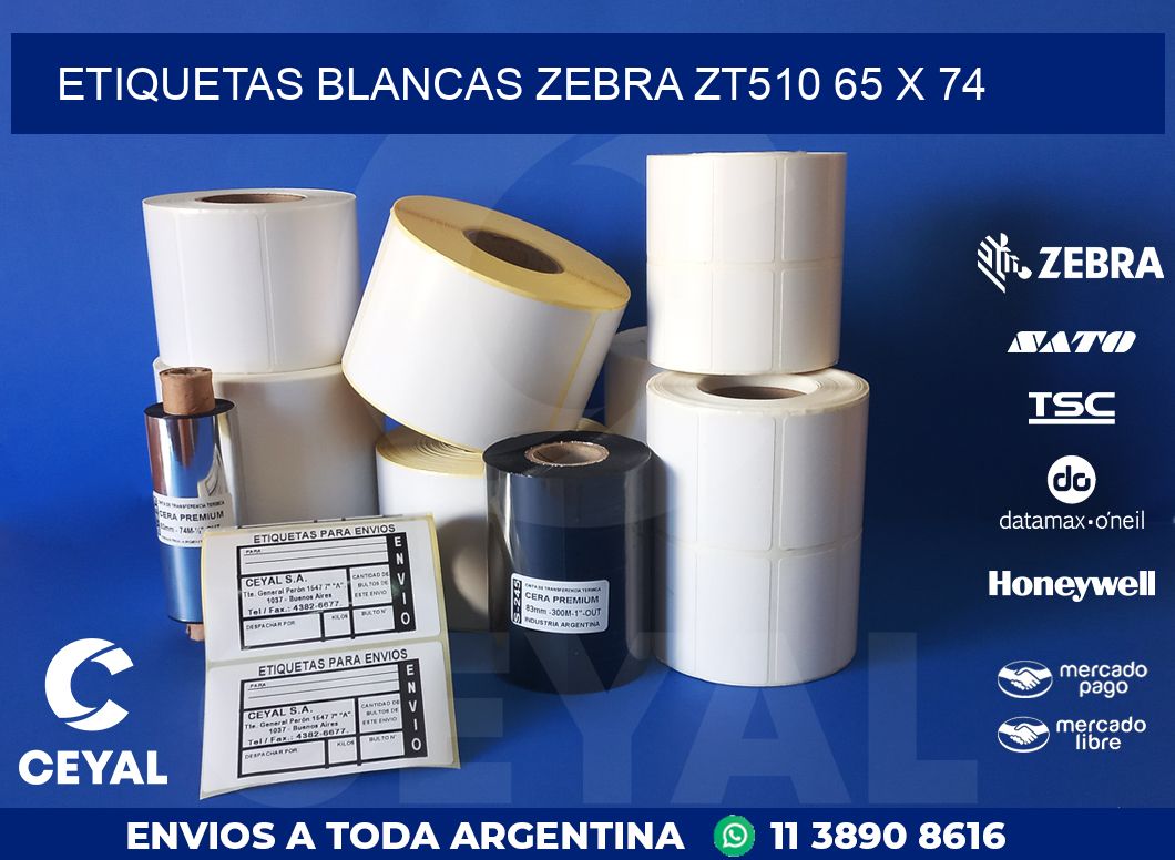 ETIQUETAS BLANCAS ZEBRA ZT510 65 x 74