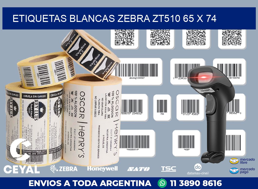 ETIQUETAS BLANCAS ZEBRA ZT510 65 x 74