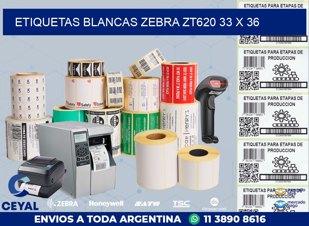 ETIQUETAS BLANCAS ZEBRA ZT620 33 x 36