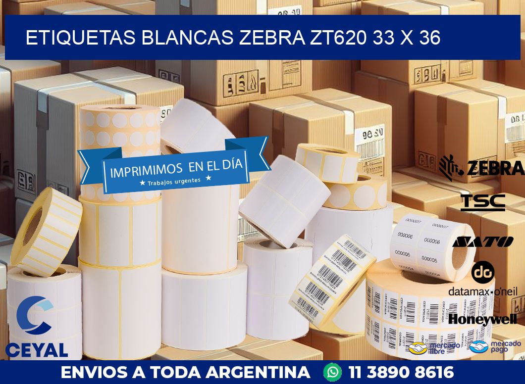ETIQUETAS BLANCAS ZEBRA ZT620 33 x 36