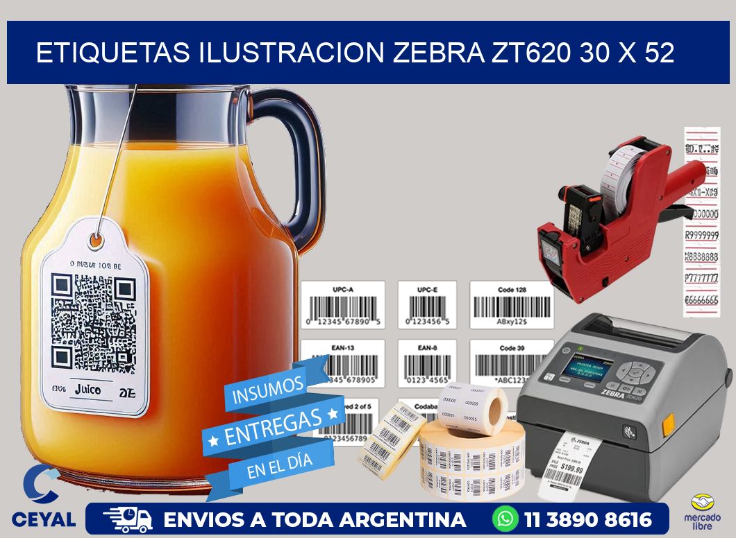 ETIQUETAS ILUSTRACION ZEBRA ZT620 30 x 52