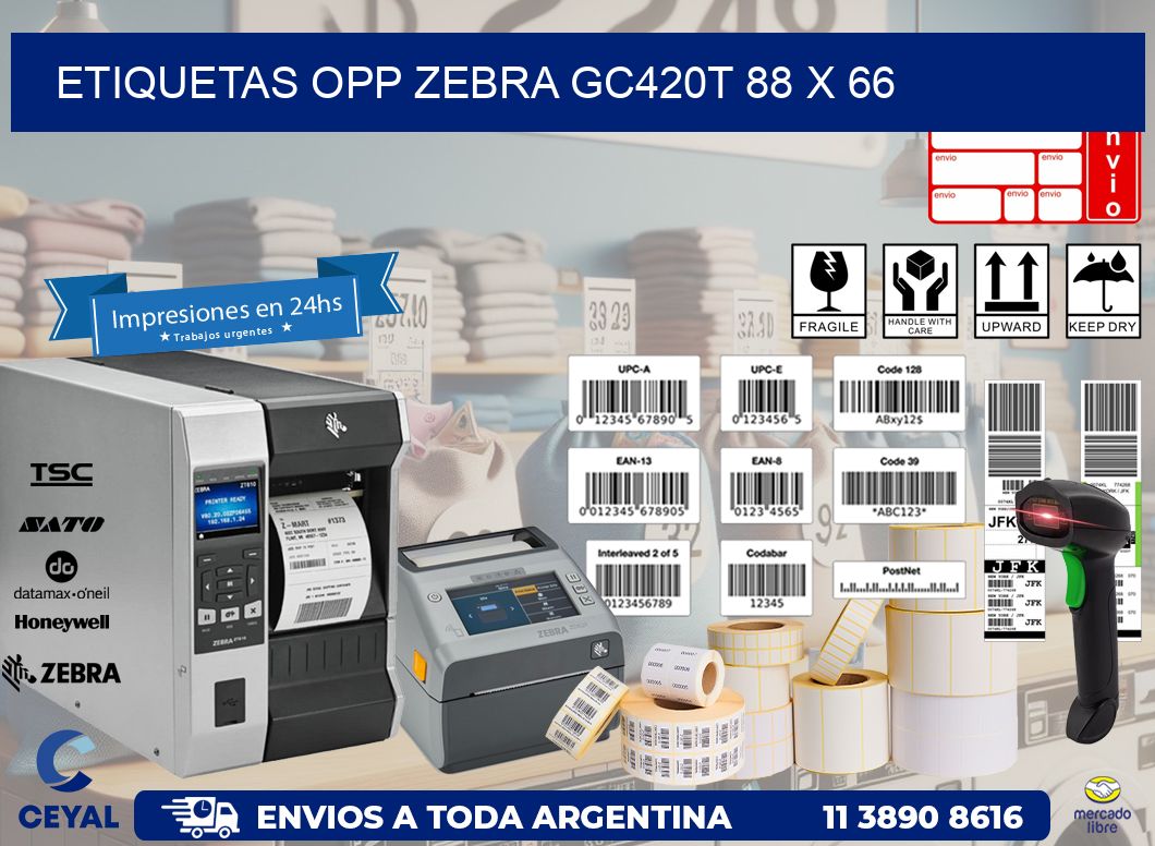 ETIQUETAS OPP ZEBRA GC420T 88 x 66